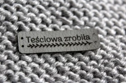 Metka ze skóry ekologicznej  NORMA Teściowa zrobiła szara