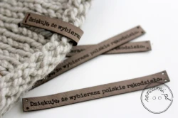 Długa metka z ekoskóry DECO Napis Dziękuję cappuccino